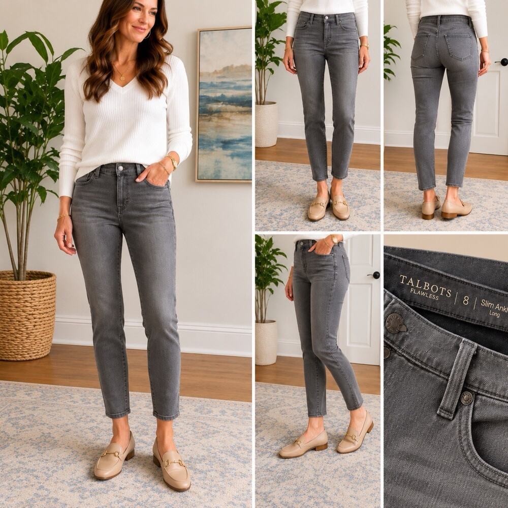 Talbots Flawless Slim Ankle Jeans Women’s 8 Long Black Gray Coastal Quiet Lux
